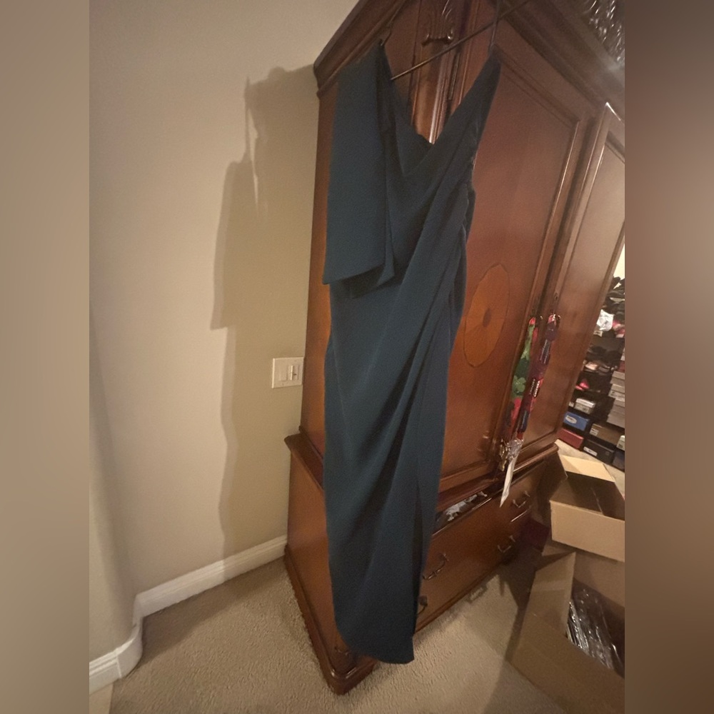 Women’s Dark teal V-Neck Draped Evening Dress